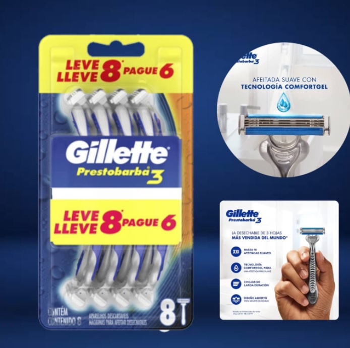 Aparelho de Barbear Descartável Gillette Prestobarba3 – 8 unidades