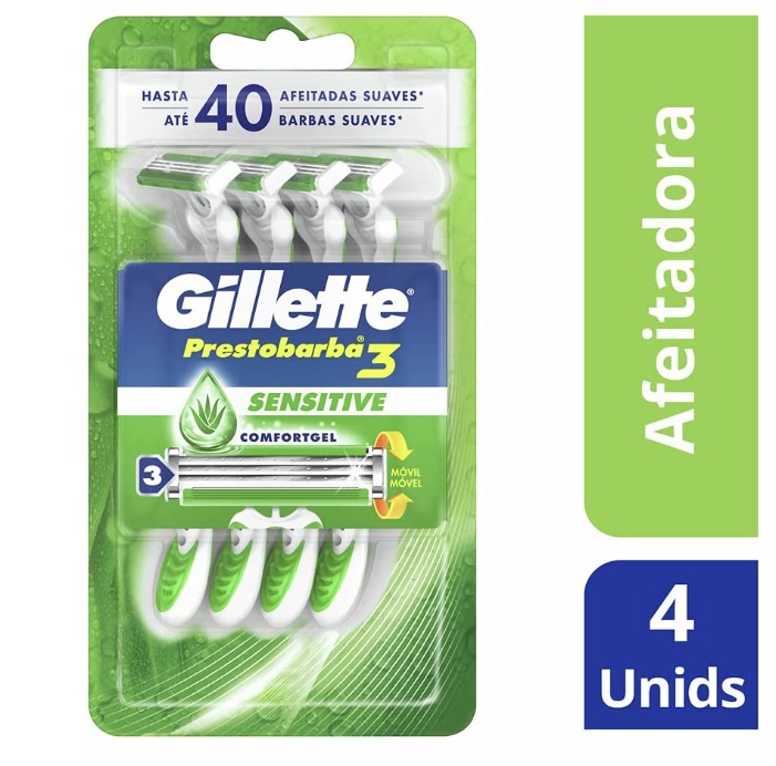 Aparelho de Barbear Descartável Gillette Prestobarba3 Sensitive – 4 unidades