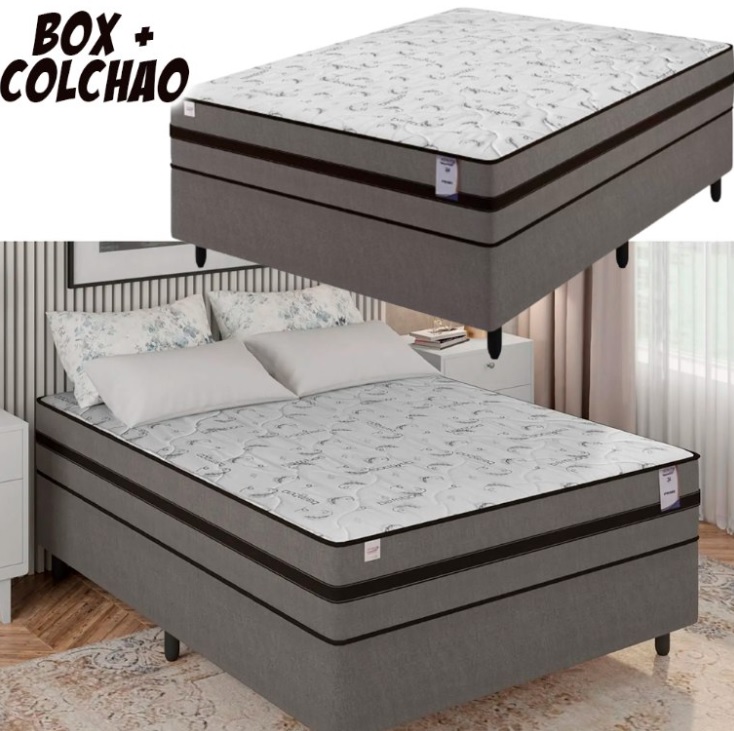 Cama Box Casal (Box + Colchão) Plumatex Mola – 62cm de Altura