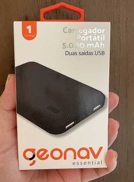 Carregador Portátil Universal 5.000mAh, 2 portas USB, Led Indicador de bateria, Preto, ES5KBK,Geonav