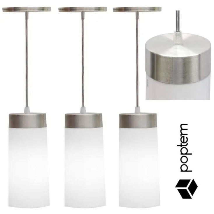 Combo Kit com 3 Pendentes Copo Cilindro Branco Luminária Lustre 24Cm Sala