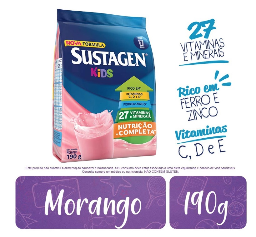 Complemento Alimentar Sustagen Kids Morango Sachê 190g