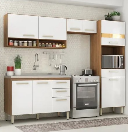 Cozinha Completa Demóbile Dama Miss com Balcão – Nicho para Micro-ondas 9 Portas 3 Gavetas