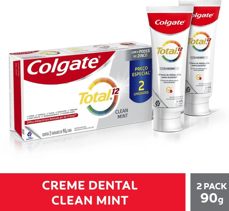 Creme Dental Colgate Total 12 Clean Mint 90G Promo 2 Un