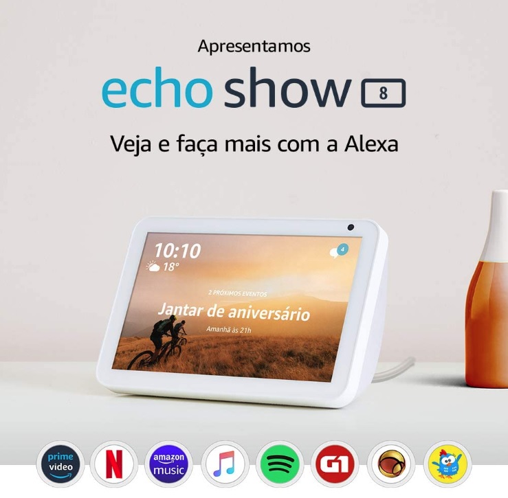 Echo Show 8 (1ª Geração): Smart Speaker com tela de 8″ e Alexa – Cor Branca