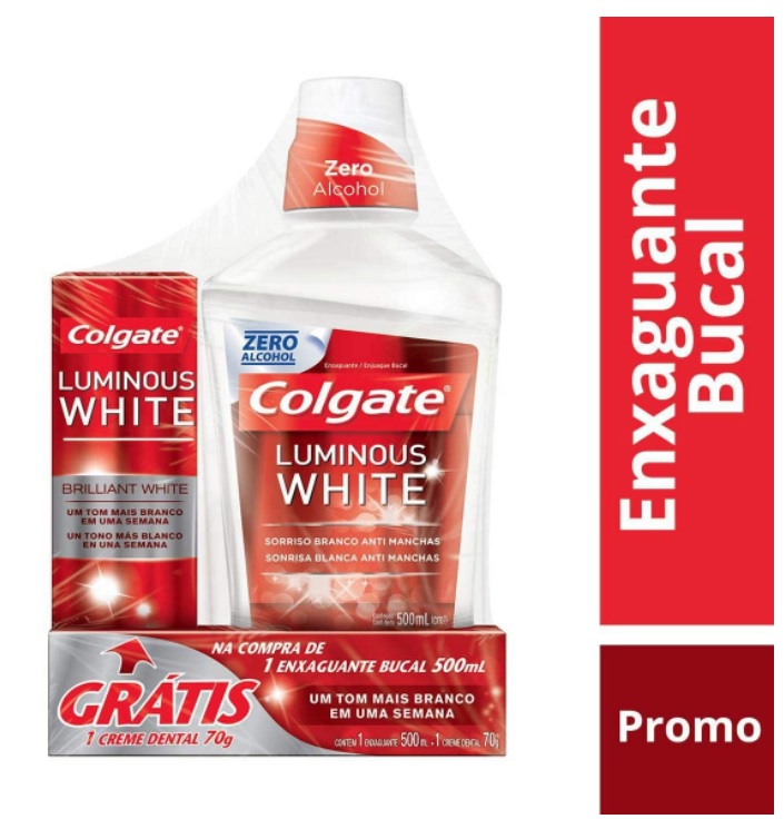 Enxaguante Bucal Colgate Luminous White 500ml Promo 1 Creme Dental