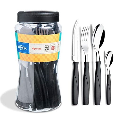 Faqueiro Itaparica, 24 peças, Preto, Aço Inox, Brinox