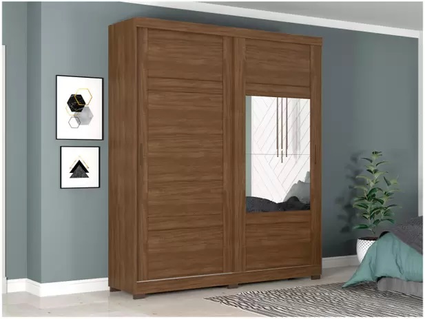 Guarda-roupa Casal com Espelho 2 Portas de Correr – 3 Gavetas Henn Zambezy