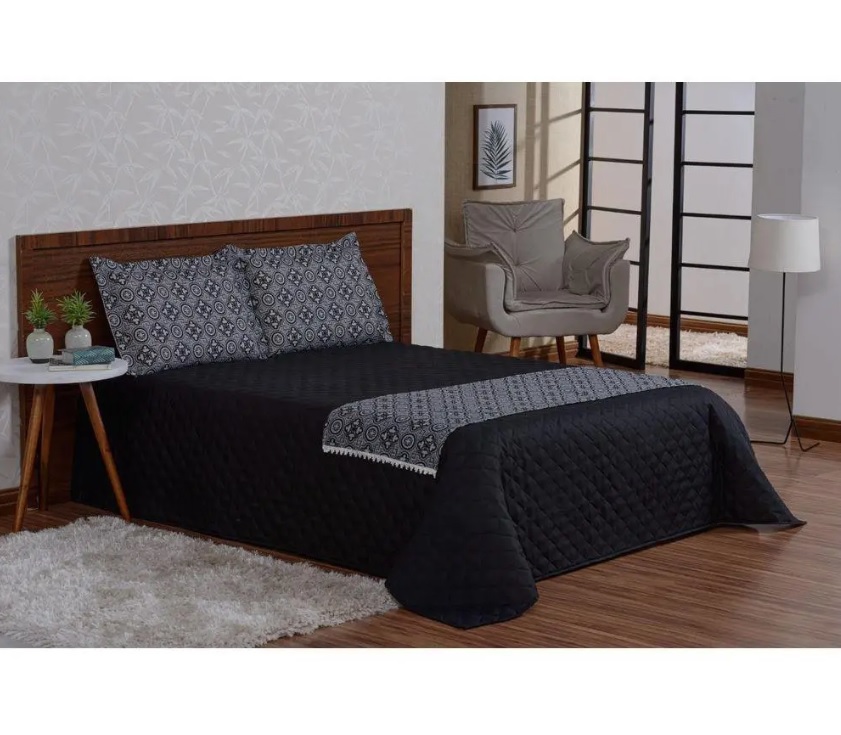 Jogo De Cama Cobre Leito Valência Preto Casal 4 Peças