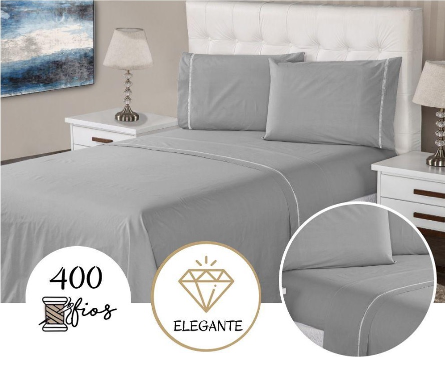 Jogo Lençol 3 Peças Casal 400 Fios Ponto Palito Casa Dona