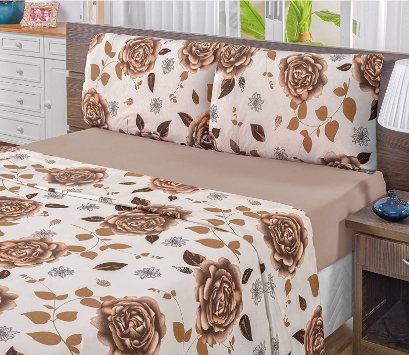 [ENCERRADA] Jogo de Cama Quality 03 Peças Bia Enxovais Cáqui Queen Tecido