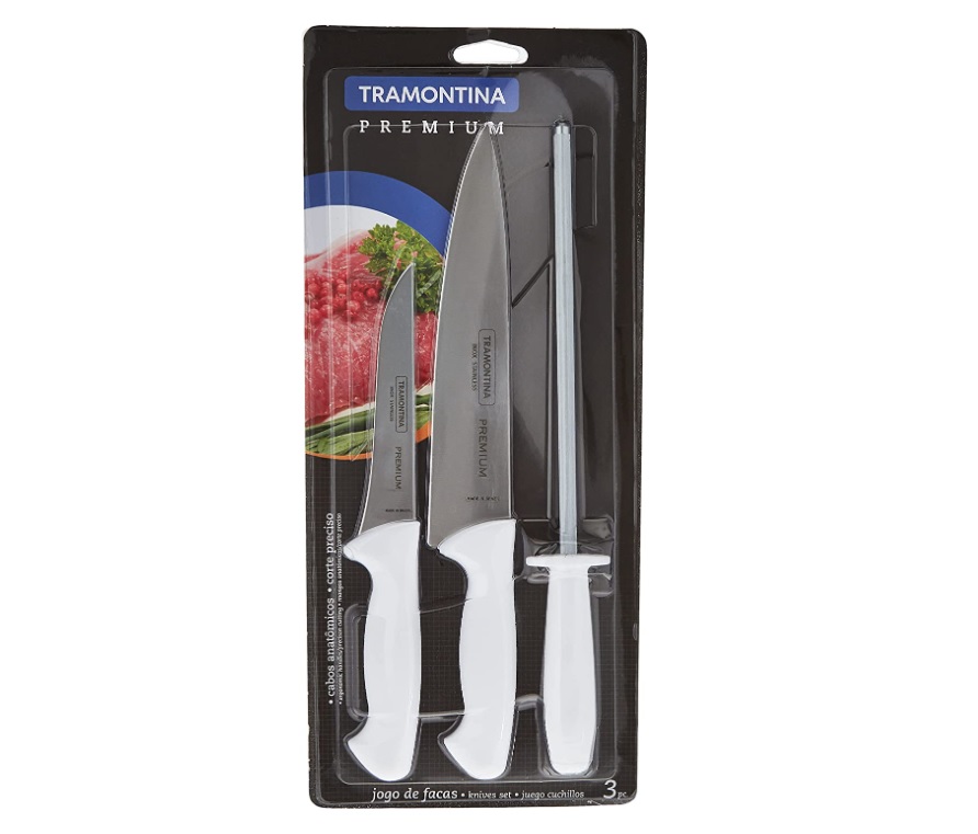 Jogo de Facas 3 Peças Tramontina Premium Branco