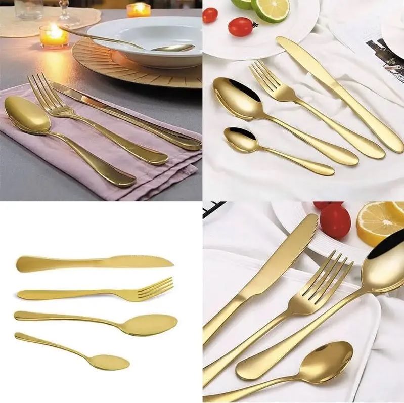 [ENCERRADA] Jogo de Talheres de Mesa Faqueiro Dourado Aço Inox 16 peças