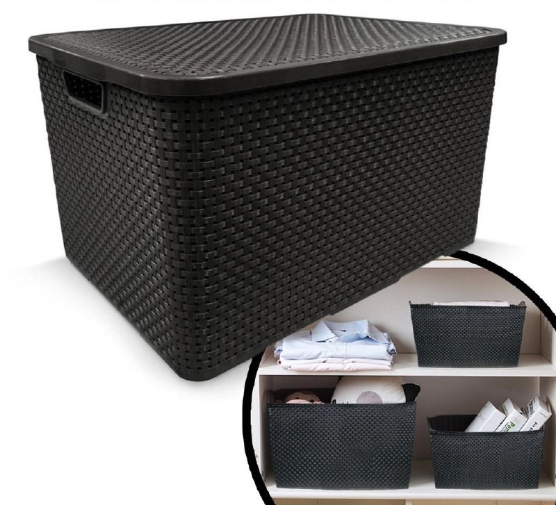 KIT C/ 4 CAIXAS ORGANIZADORAS RATTAN 7L C/ TAMPA PRETA