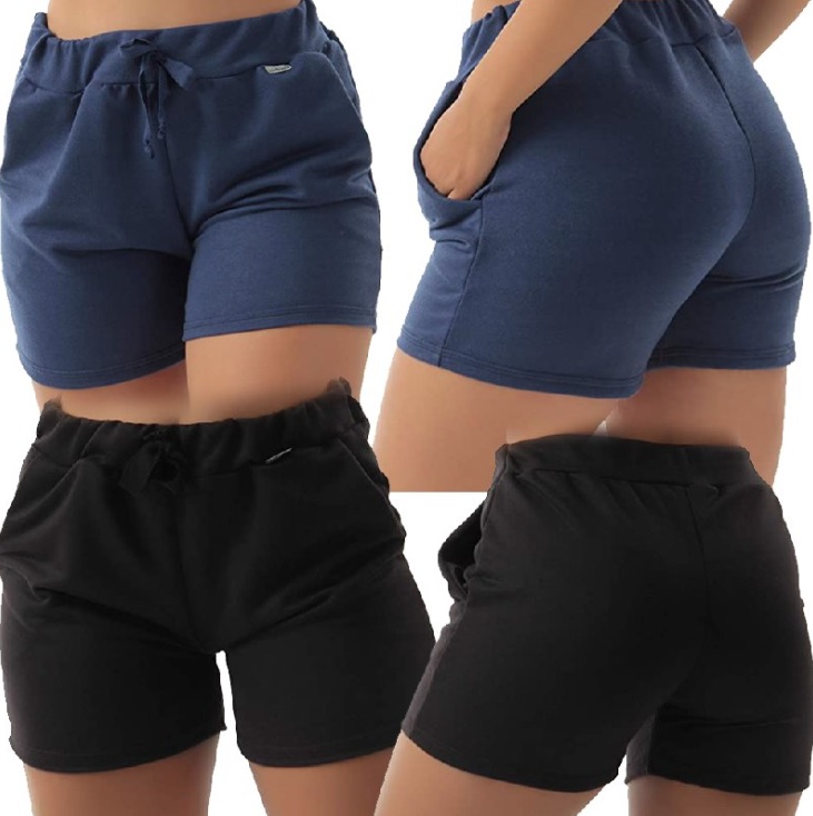 Kit 2 Shorts Moletinho Click Feminino com Bolso