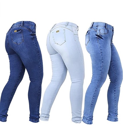 Kit 3 Calças Jeans Feminina Empina Bumbum Cós Alto