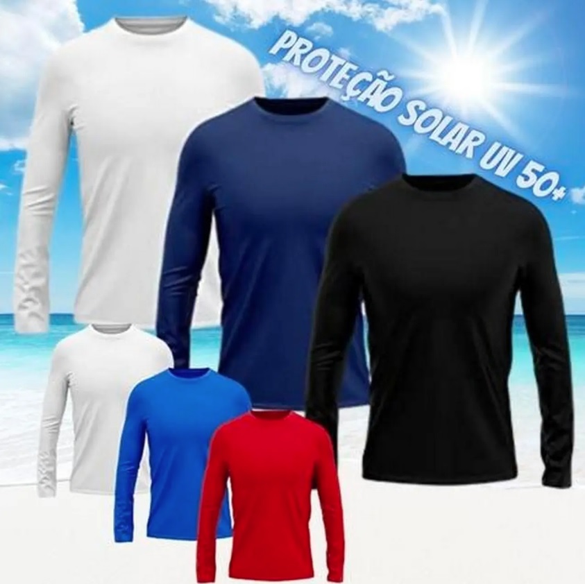 Kit 3 Camiseta Masculina Rony Versátil Manga Longa Segunda Pele Proteção Solar UV 50+