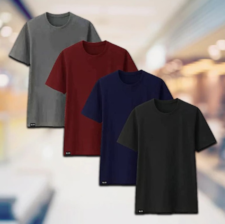 Kit com 4 Camisetas Básicas de Algodão Masculinas T-Shirt Slim Tee – Cores Sortidas