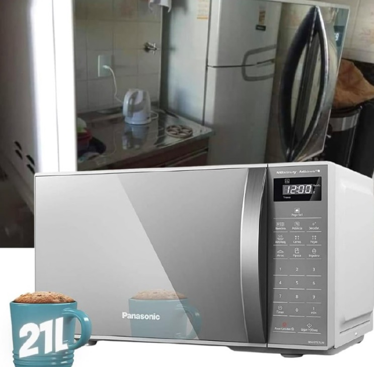 Micro-ondas Panasonic NN-ST27LWRUN – 110V, 21L, Branco, Porta Espelhada