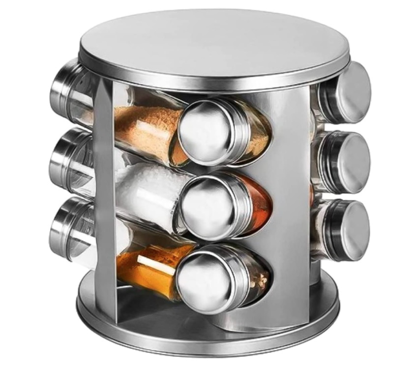 Porta Condimentos Giratório 12 Frascos Cromado Aço Inox- FUTURO