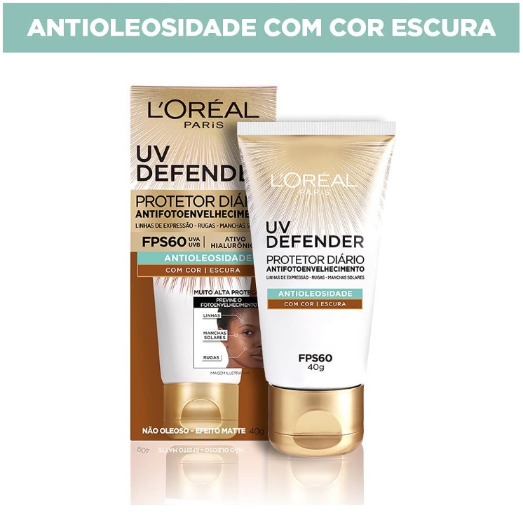 Protetor Solar Facial L’Oréal Paris UV Defender Cor Escura FPS 60, 40g