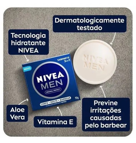 Sabonete em Barra 3 em 1 NIVEA Men Original Protect 90g, Nivea