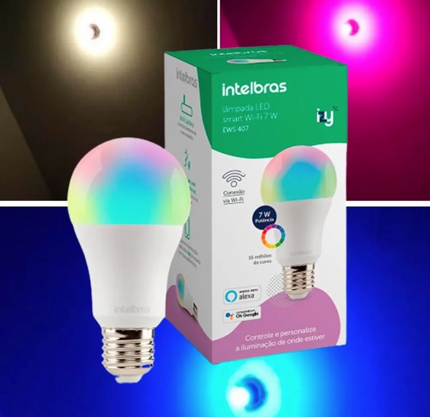 Smart Lâmpada Inteligente Intelbras EWS 407 com 16 milhões de cores, 7W, Bivolt, Casa Inteligente Wi-Fi, compatível com Alexa
