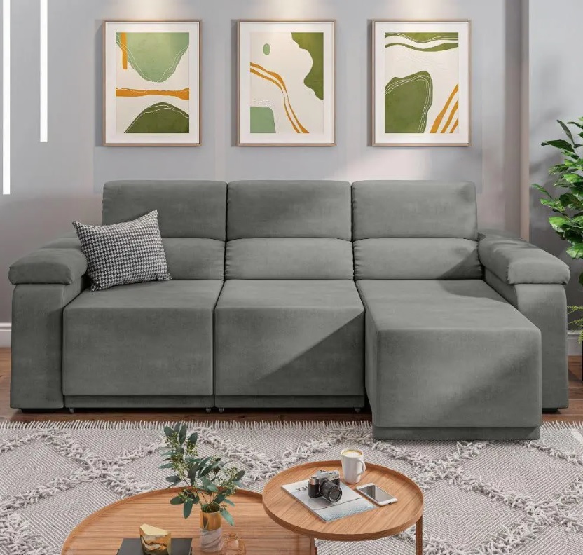 Sofá Retrátil Desmontável Suede 2,10m 3 Lugares Fox