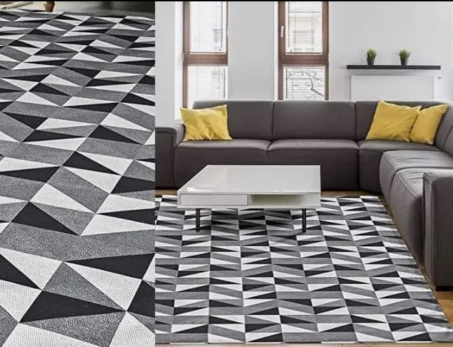 Tapete Dallas Para Sala Ou Quarto Antiderrapante Jacquard 1,35m x 1,00m Preto