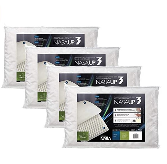kit 4 pçs travesseiro nasa up 3 p/fronhas 50×70 cm – Fibrasca, Branco