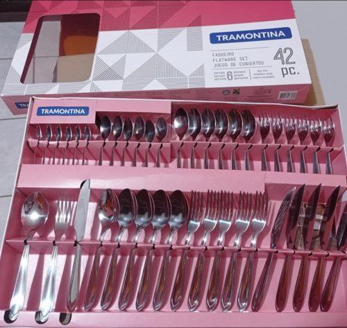Faqueiro Aço Inox com Faca para Churrasco com 42 Peças Tramontina Laguna
