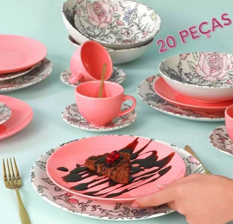 Aparelho de Jantar Chá 20 Peças Haus Cerâmica – Rosa Redondo Soho Jardim