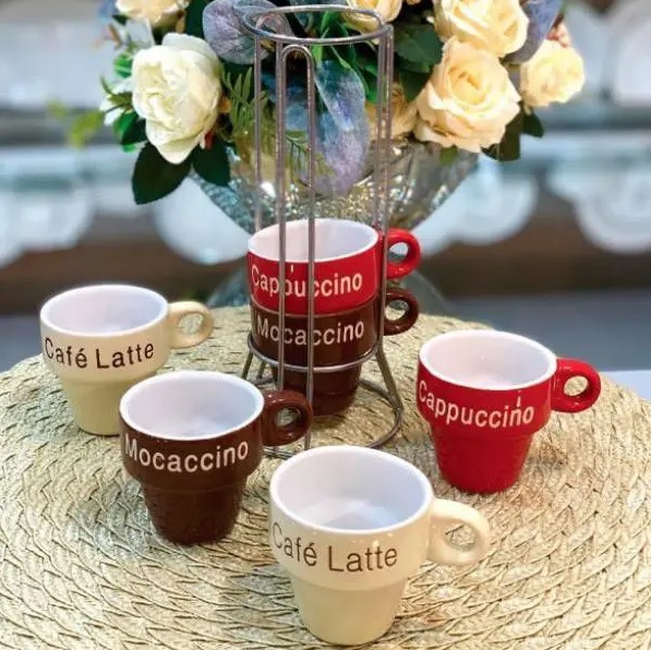 CJ 6 XÍCARAS PORCELANA P/CAFÉ C/SUPORTE NAMES 70ml