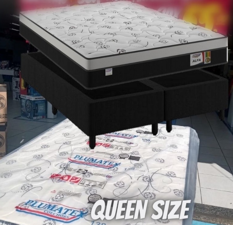 Cama Box Queen Size (Box + Colchão) – Plumatex Molas Ensacadas Alfa