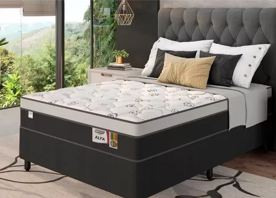 Cama Box Casal (Box + Colchão) – Plumatex Molas Ensacadas Alfa