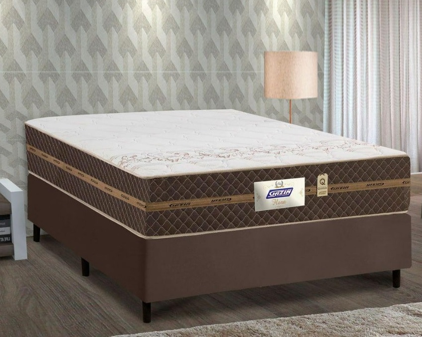 Cama Box Casal Colchão Molas Flora Marrom 138x188x60cm
