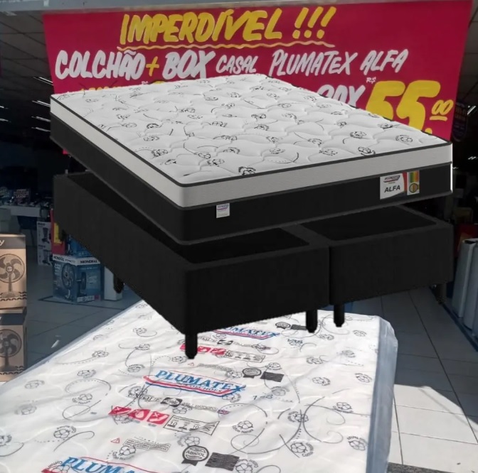 Cama Box Queen Size (Box + Colchão) – Plumatex Molas Ensacadas Alfa