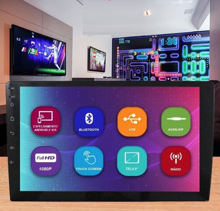 Central Multimídia Mp10 2 Din 9 Polegadas Voolt C8001 Bluetooth USB Espelhamento Android e IOS