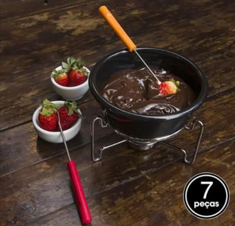 Conjunto de para Fondue de Chocolate 7 Peças, Brinox, Preto