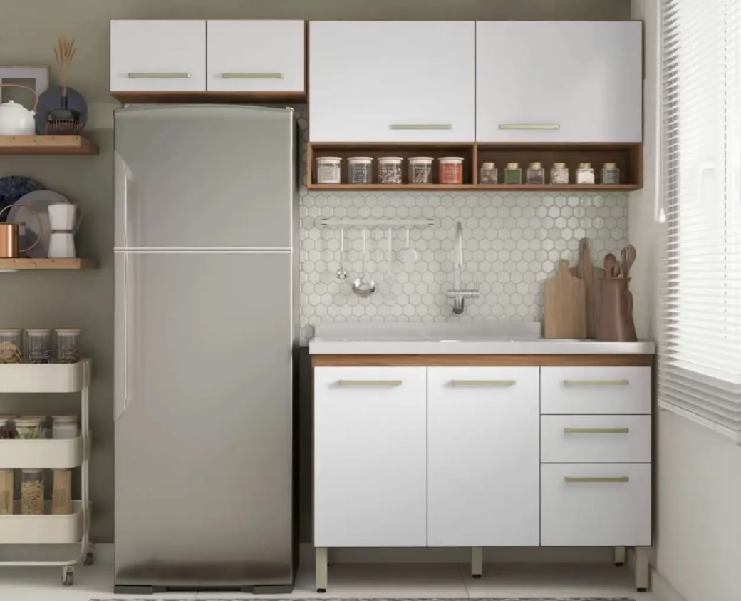 Cozinha Completa Demóbile Dama Miss com Balcão – Nicho para Micro-ondas 7 Portas 2 Gavetas