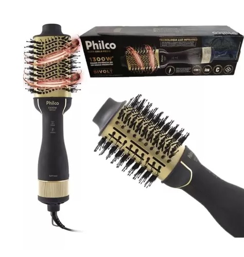 Escova Secadora PHILCO PES15 Soft 1300w Bivolt, Dourado