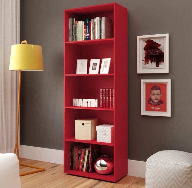 Estante Livreiro com 5 nichos MULTY cor Red, Grande