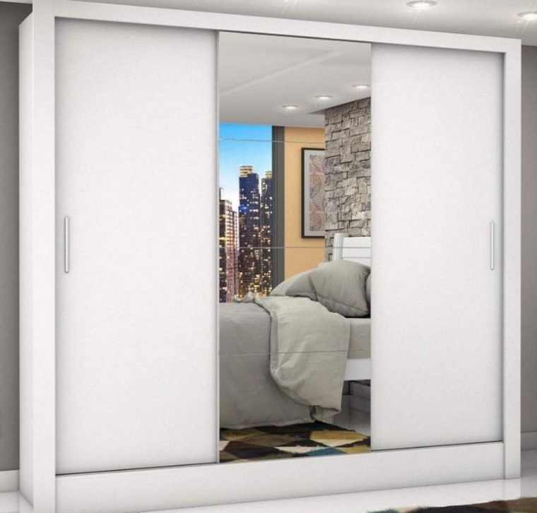 Guarda Roupa Casal 3 Portas com Espelho Porto Plus Espresso Móveis Branco