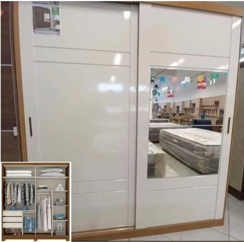 Guarda-roupa Casal com Espelho 2 Portas de Correr – 3 Gavetas Henn Zambezy