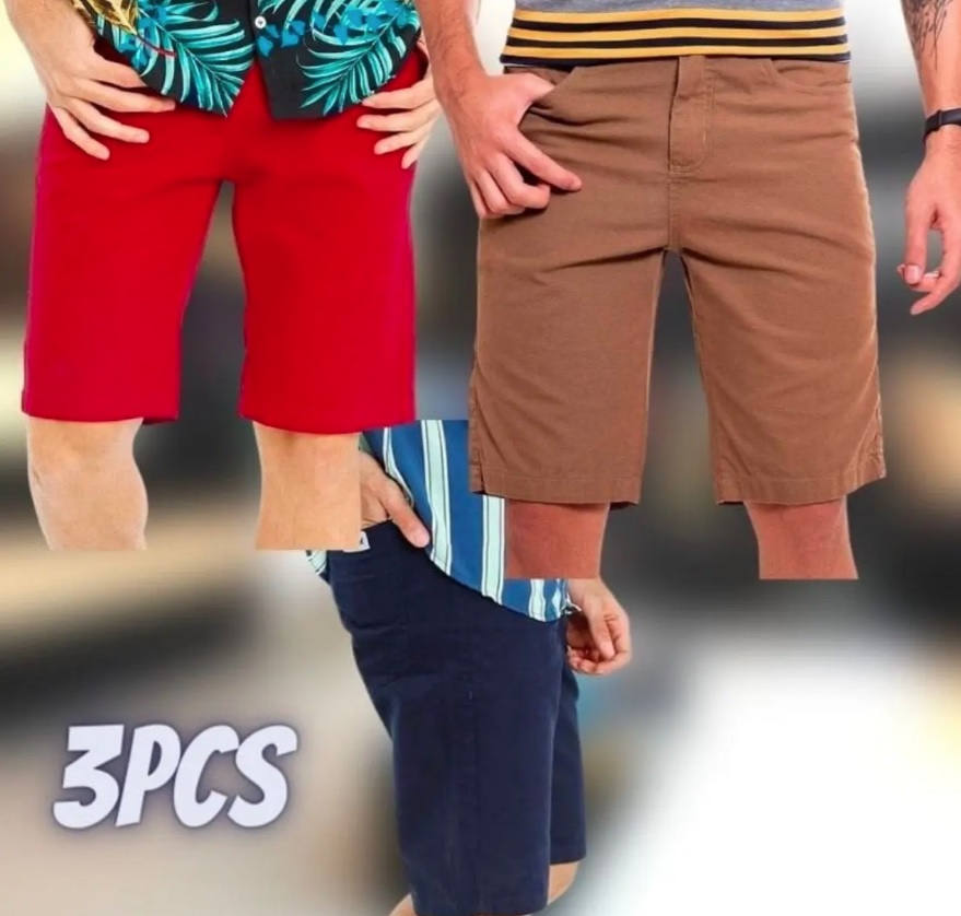 Kit Com 3 Bermudas Masculinas Sarja Coloridas Bamborra