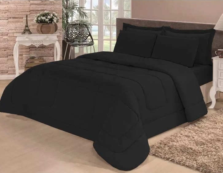 Kit Edredom Aconchego Casa Dona Dupla Face Casal Queen 6 Pçs com Lençol