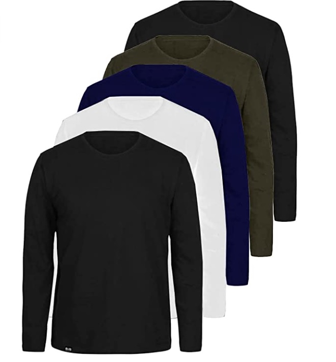 Kit com 5 Camisetas Básicas Manga Longa Masculinas Lisa