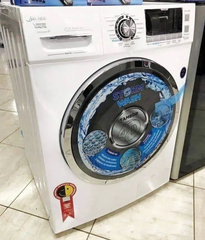 Lava E Seca Midea Branca 10,2Kg Storm Wash Inverter Tambor 4D Porta Preta