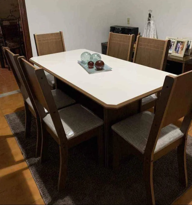 Mesa de Jantar 6 Cadeiras 6 Lugares Retangular – Indekes Cristal