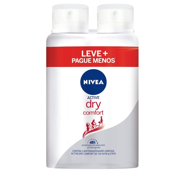 NIVEA Kit Desodorante Aerossol Dry Comfort Feminino 150Ml – 2 Unidades, pacote de 2